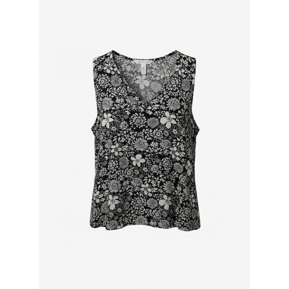 Sonoma Women's Xl Black and White Floral Sleeveless Tank Top V-Neck High Low Hem